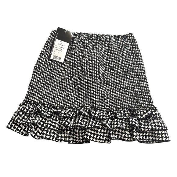 Pink Jewel Smocked Houndstooth Skirt in Black and White - Picture 2 of 4